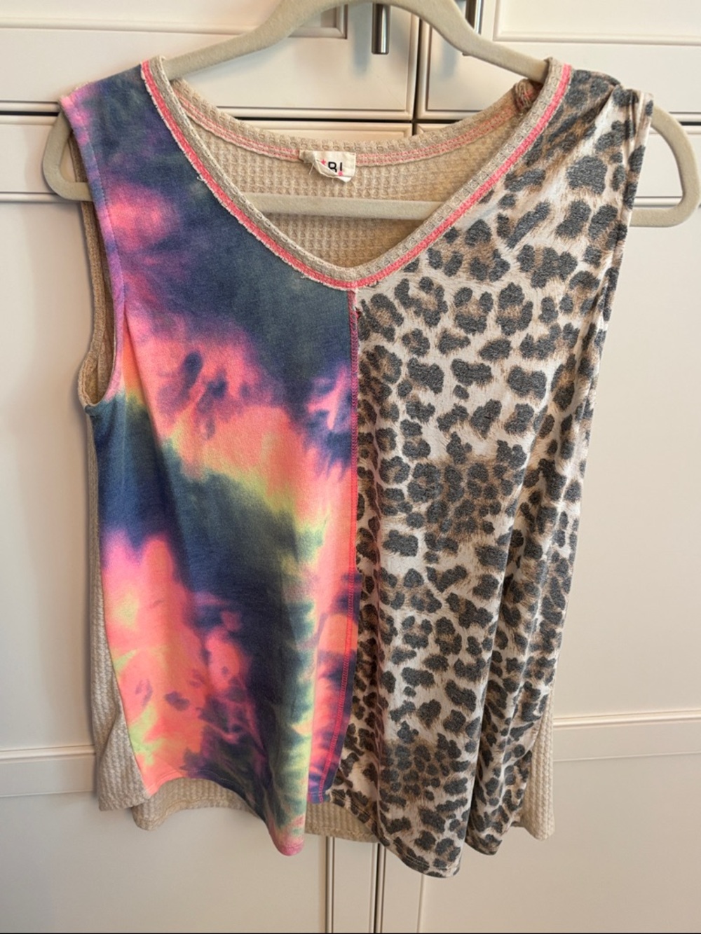 BiBi Neon Tie-Dye & Leopard Split-Panel Tank